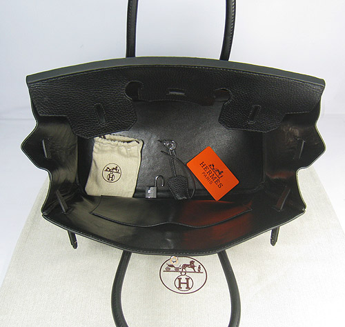 High Quality Fake Hermes Birkin 35CM Pearl Veins Leather Bag Black 6089 - Click Image to Close